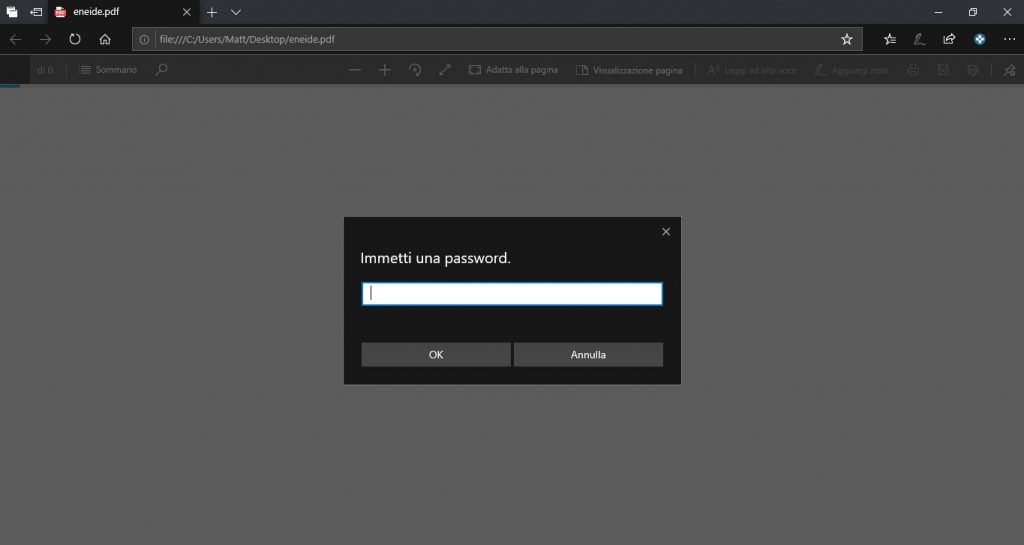 PDF protetto da password aperto con Microsoft Edge