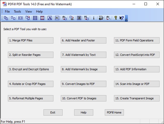 Schermata principale PDFill PDF Tools Free